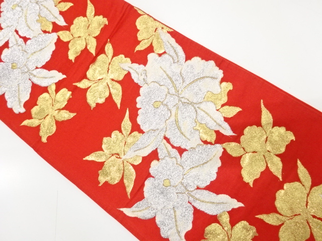 JAPANESE KIMONO / ANTIQUE FUKURO OBI / SILK / WOVEN ORCHID